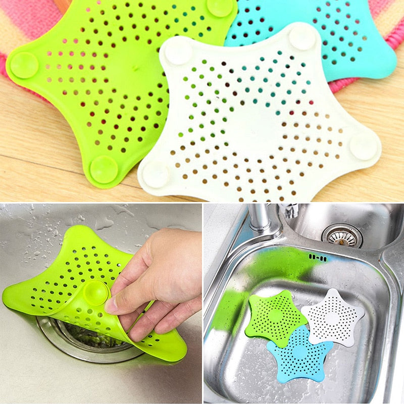 2019 kitchen silicone five-pointed star sink strainer filter bathroom sucker floor drains shower hair sewer filter colanders