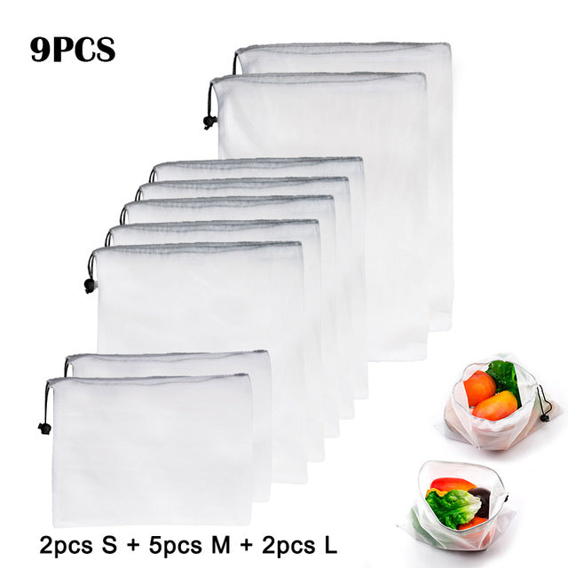 15pcs Reusable Vegetable Fruit Mesh Produce Bags Washable Eco Friendly Bags for Grocery Shopping Storage Toys Sundries