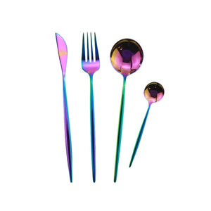 Rose Gold Flatware Set Kitchen Tableware Set Rainbow Cutlery Set 304 Stainless Steel Dinnerware Set Knife Fork Spoon Silverware