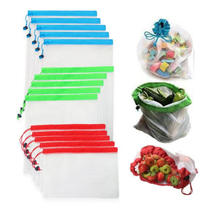 12pcs/lot Reusable Mesh Produce Bags Washable Eco Friendly Bags for Grocery Shopping Storage Fruit Vegetable Toys Sundries Bag