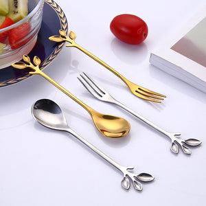 Stainless Steel Spoon Creative  Branch Leaves Spoon/Fork Coffee Stirring Spoon Christmas Gift Kitchen  Accessories Tableware