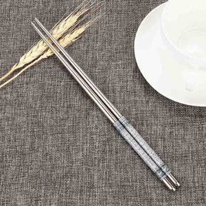 1Pair High Quality Chinese Style Length White Flower Pattern Stainless Steel Chopsticks Pair New Portable Chop Sticks