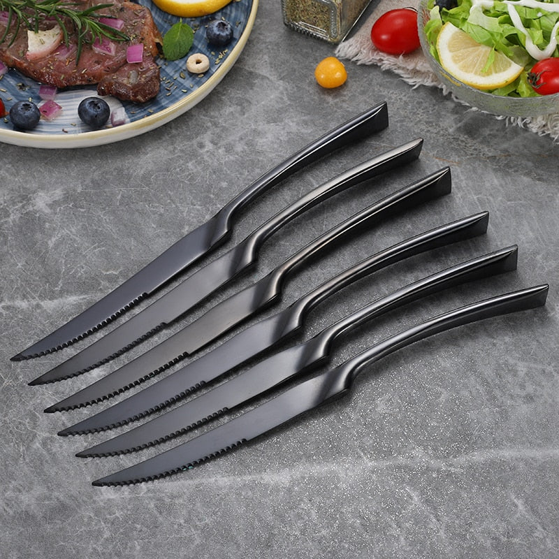 6Pcs/set Stainless Steel Black Rose Gold Silver Steak Knife Sharp Table Knives Set Restaurant Cutlery Flatware Dinnerware set